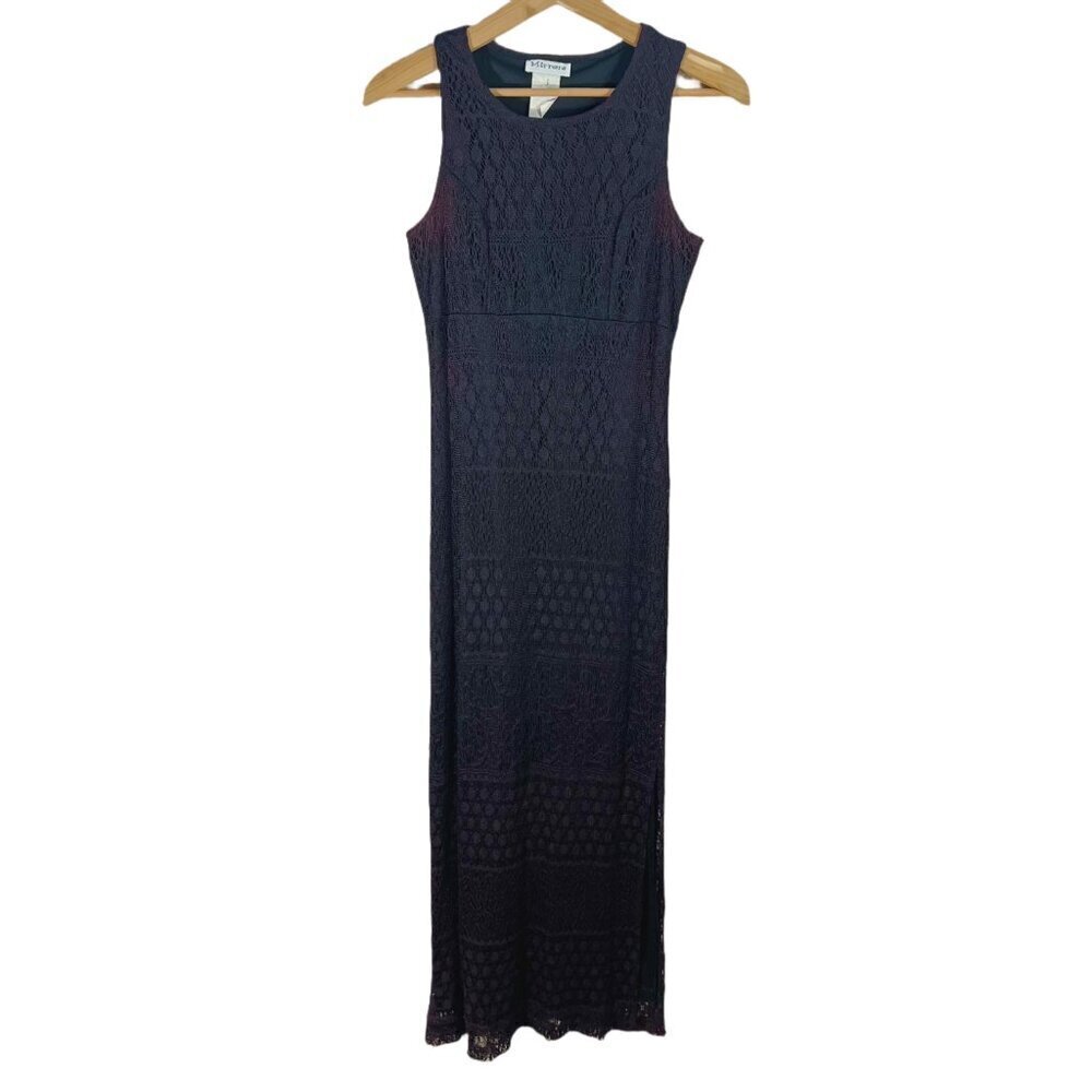 Vintage Dark Navy Crochet Sleeveless Maxi Dress